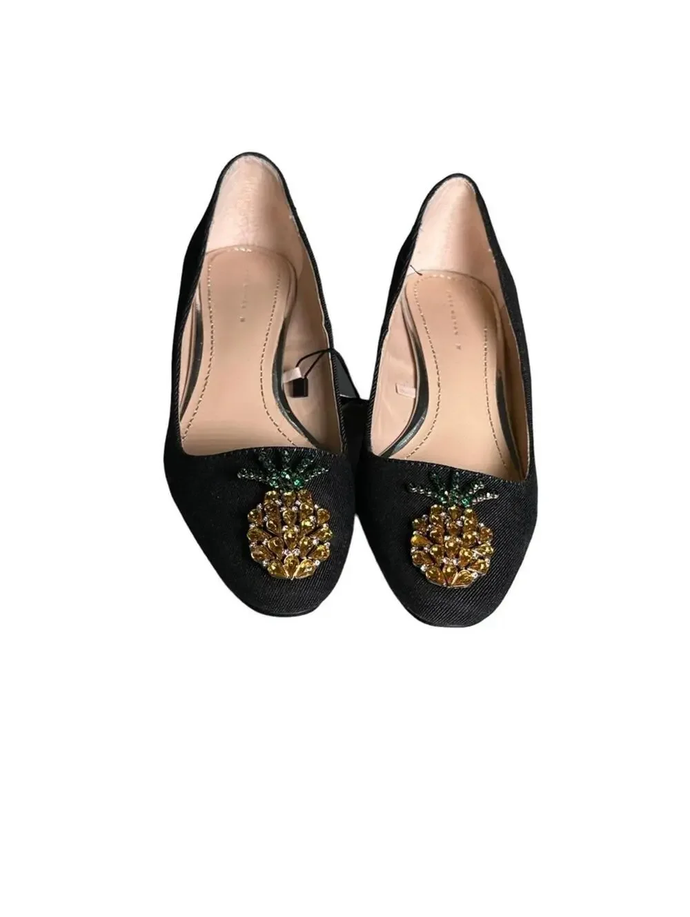 Zara Pineapple Embellished Denim Block Heel Pumps NWT Sz 38
